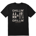 Black t-shirt with 'Chillin' & Grillin' Beer Life is Good' text and graphics on a white background