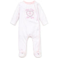 Pink baby onesie with Thank Heavens For Little Girls design on a white background