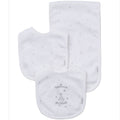Three baby bibs with star patterns and 'Welcome to the World' text on a white background
