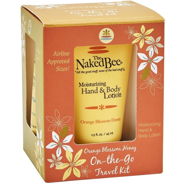 Naked Bee moisturizing hand and body lotion travel kit with floral design on packaging