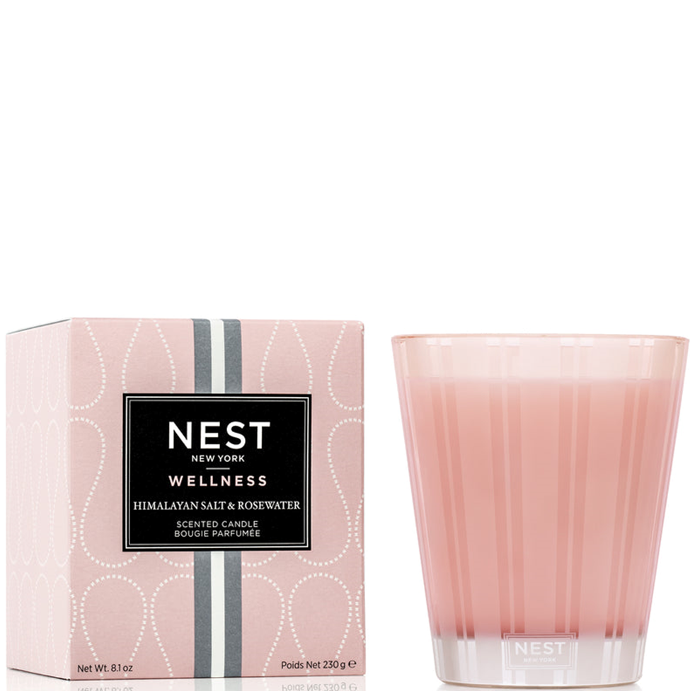 NEST New York Himalayan Salt & Rosewater candle and packaging on a white background
