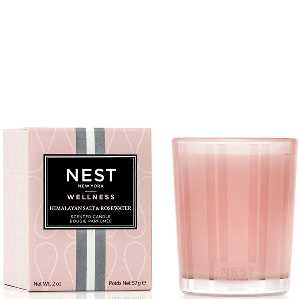 NEST New York Himalayan Salt & Rosewater candle and packaging on a white background