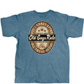 Blue t-shirt with 'Old Guys Rule' graphic on a white background
