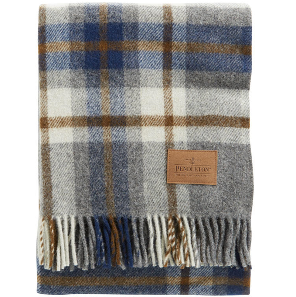 Plaid blanket with Pendleton label on a white background