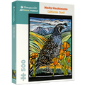 Puzzle box featuring a California Quail illustration by Molly Hashimoto with Pomegranate branding.