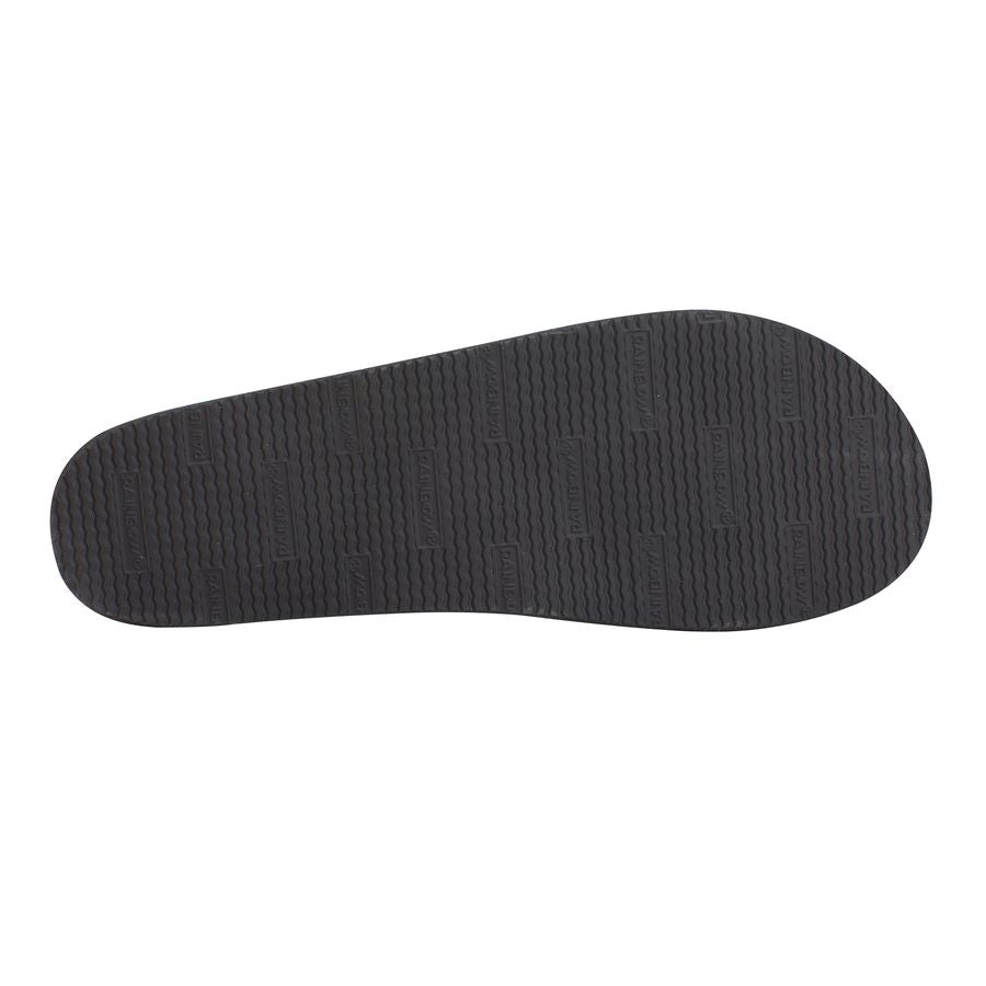 Black sandal sole with textured pattern on a white background