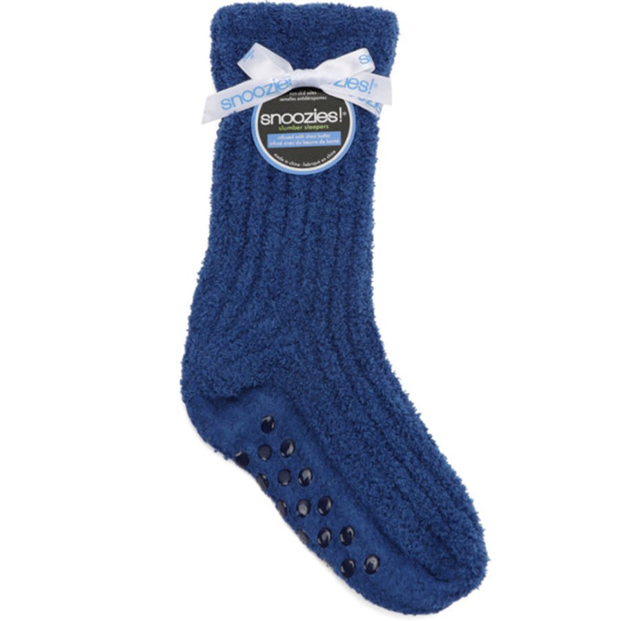 Blue sock with a label on a white background