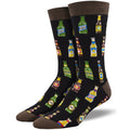 Black socks with beer bottle pattern on black background