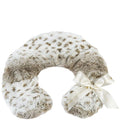 Fluffy neck pillow with a white ribbon on a white background
