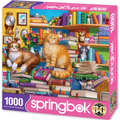 Springbok 1000-piece puzzle box with cats on books