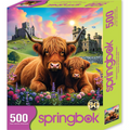 Springbok 500-piece puzzle box with highland cows and castle design