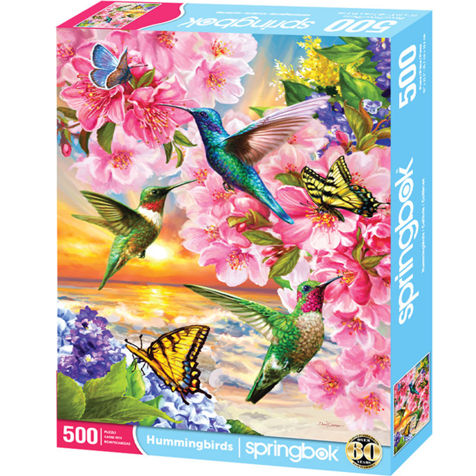 Springbook 500-piece puzzle box with hummingbirds and flowers design