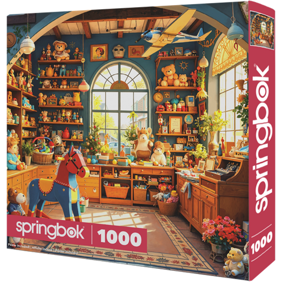 Springbok 1000 piece puzzle box with a colorful illustration of a toy store.