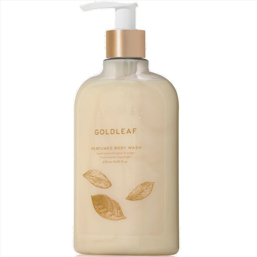 Goldleaf body wash bottle with pump on a white background