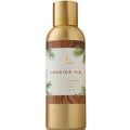 Thymes Frasier Fir fragrance mist bottle with gold cap and wooden accents on a white background
