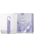 Thymes lavender candle with packaging on a white background