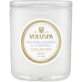 Voluspa candle with mountain lavender and chamomile fragrance on a white background