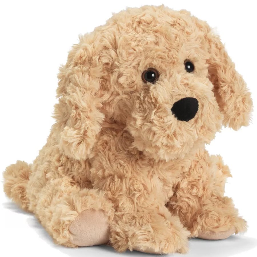 Plush toy dog with a soft texture on a white background