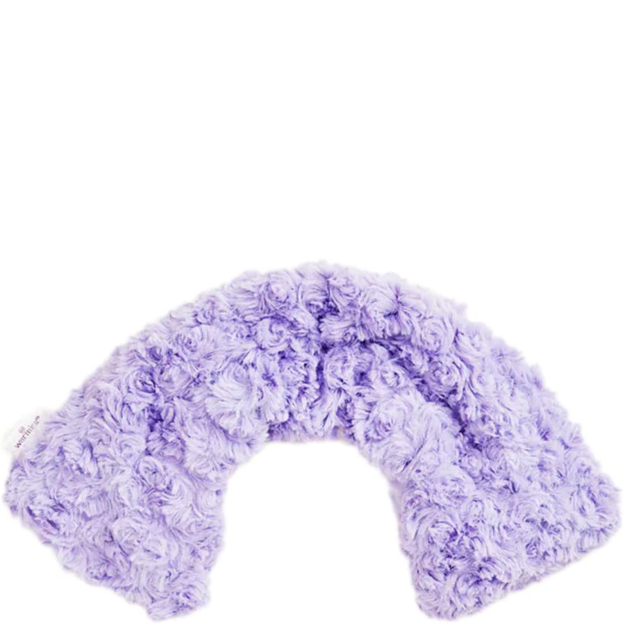 Purple floral-patterned neck pillow on a white background