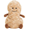 Plush toy resembling a dog with a smiling face on a white background
