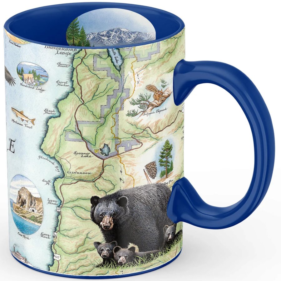 Mug with bear design and map of a national park on a white background