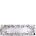 Decorative silver tray with intricate designs on a white background
