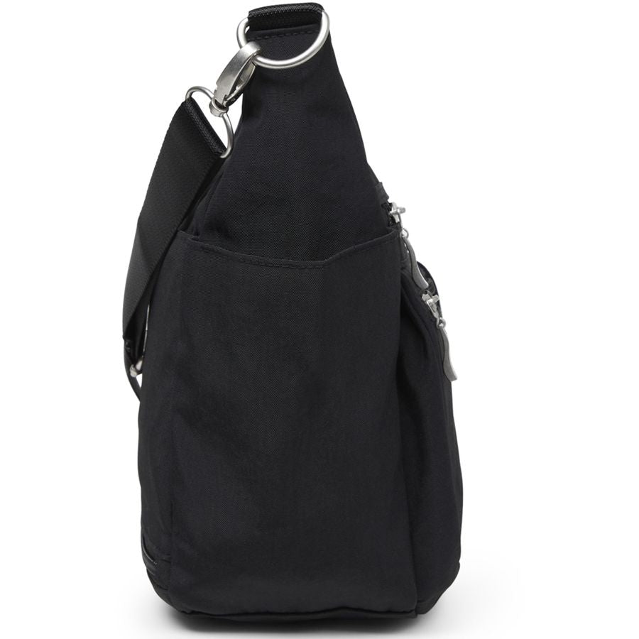 Black sling bag on a white background
