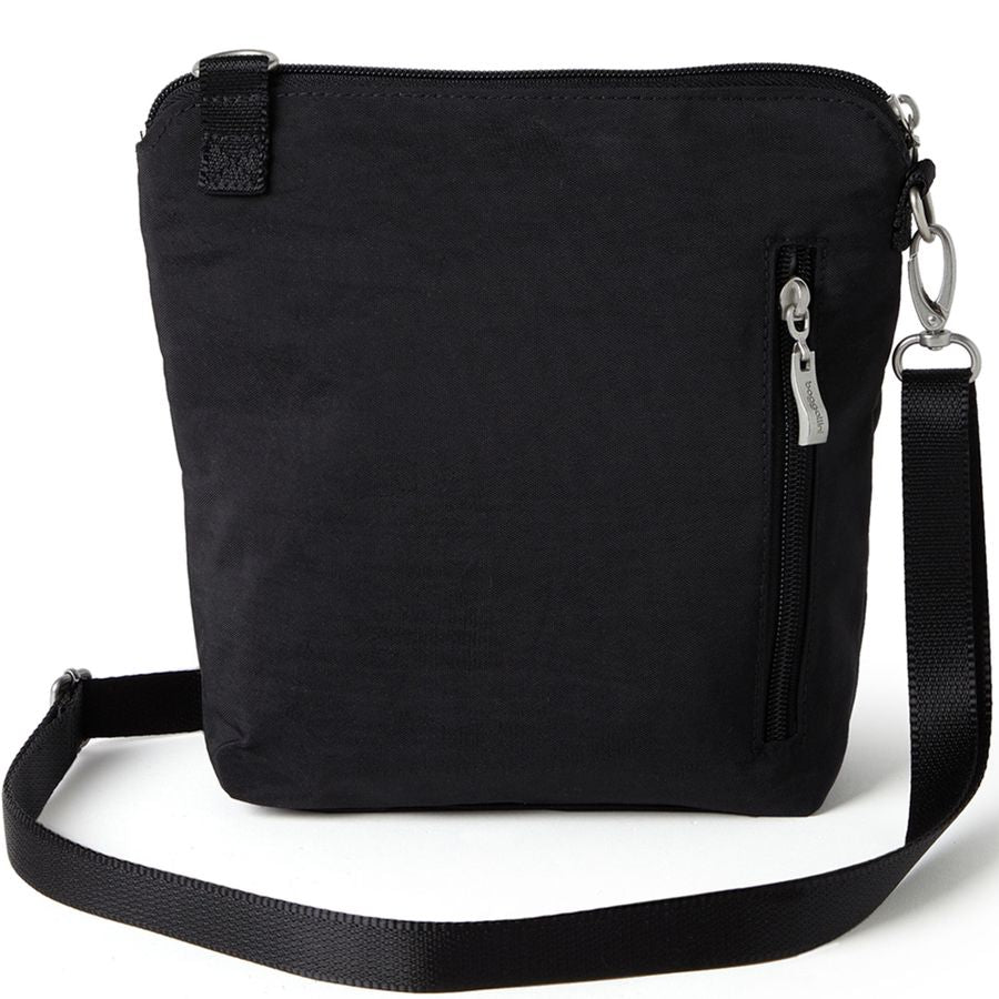 Black crossbody bag on a white background