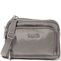 Gray crossbody bag with 'baggallini' logo on a white background
