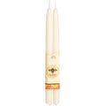 Two white candles with a visible brand logo on a white background