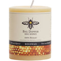 Beeswax candle with 'Big Dipper Wax Works' label on a white background
