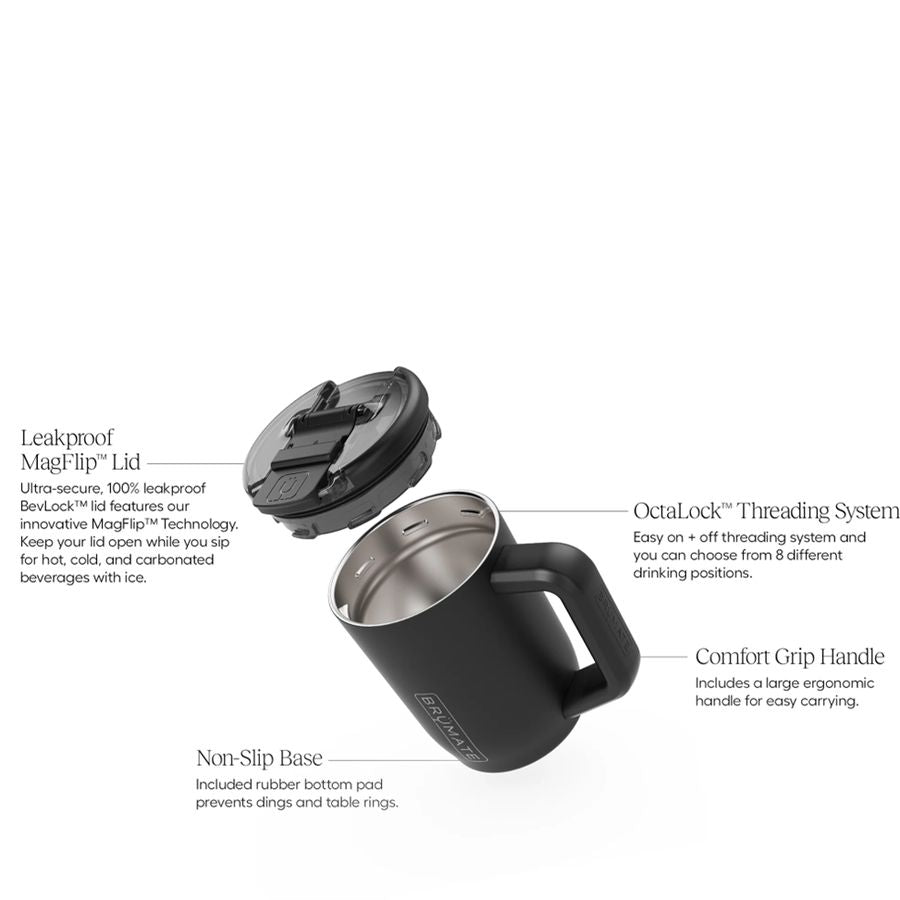 Leakproof MagFlip Lid and OctraLock Threading System with a non-slip base and comfort grip handle.