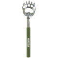 Green back scratcher with bear paw design on a white background