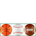 Three sports balls (basketball, baseball, football) on a white background