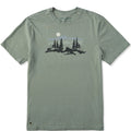 Green t-shirt with nature graphic on a white background