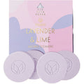 Lavender and Lime shower steamers with packaging on a white background