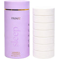 Purple container labeled 'musee' with 'sleep' and bath tablets on a white background