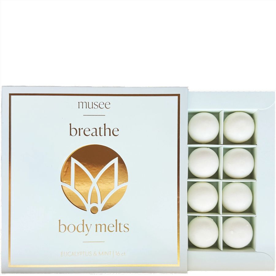Musee breathe body melts packaging with white melts inside on a white background