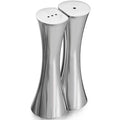 Pair of silver salt and pepper shakers on a white background
