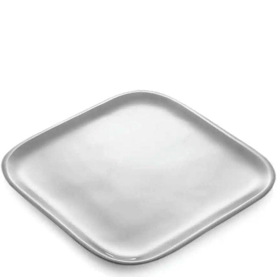 Silver square plate on a white background