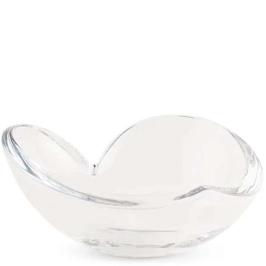 Clear glass bowl on a white background