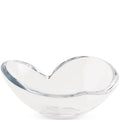 Clear glass heart-shaped bowl on a white background