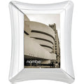 Silver photo frame with a black and white photo of a building, featuring the 'nambe' brand.