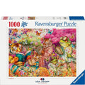 Ravensburger 1000-piece puzzle box with tiger and frog characters reading books in a colorful setting.