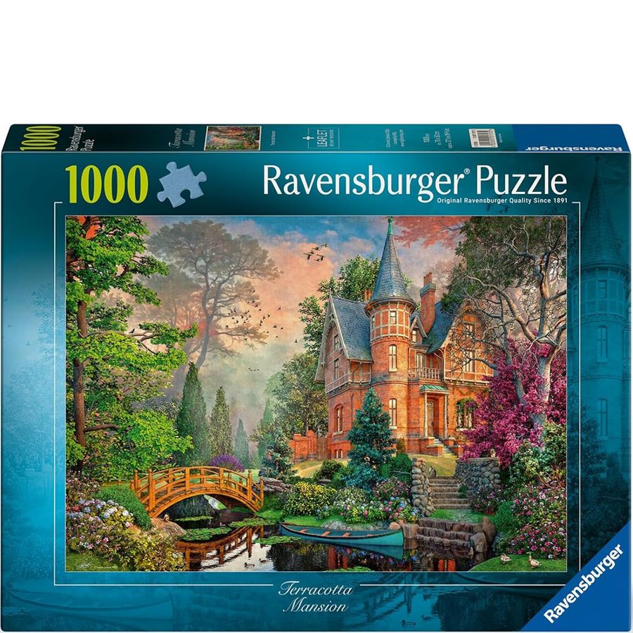 Ravensburger puzzle box with a scenic house and garden illustration