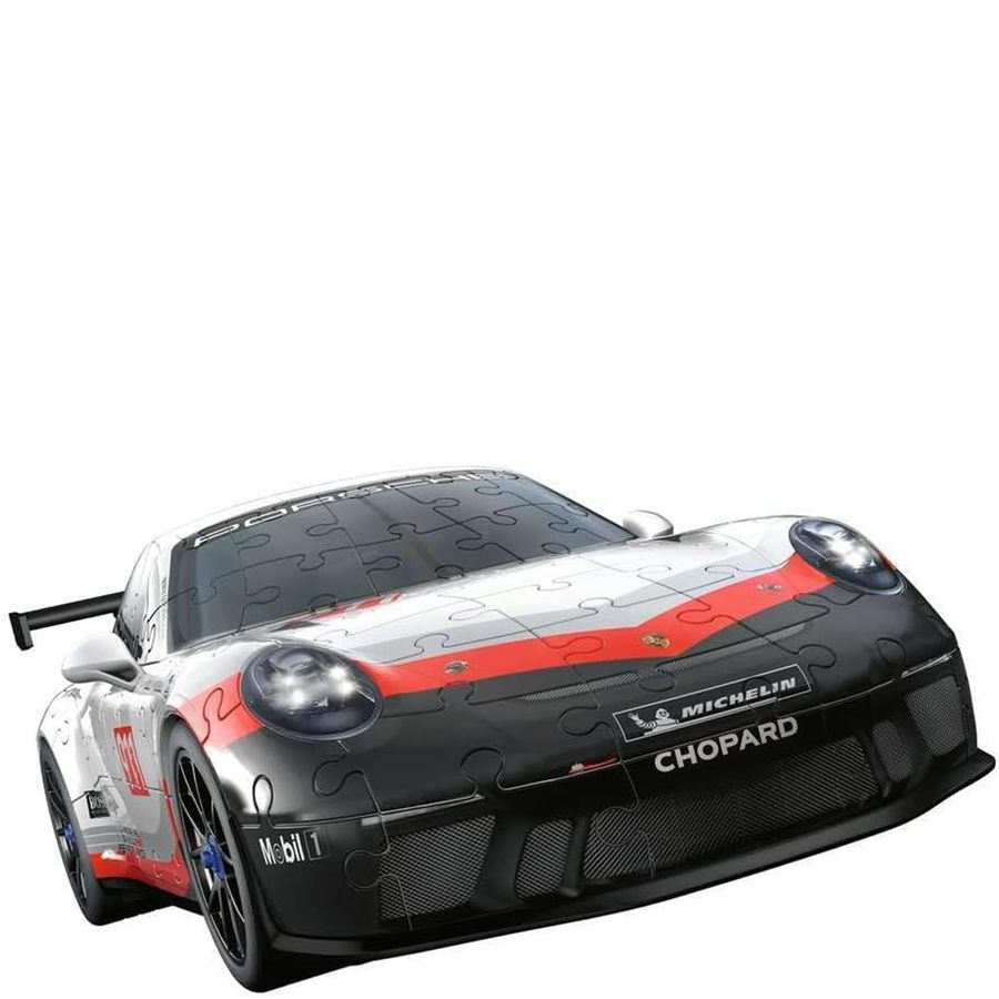 Racing car model with visible branding on a white background