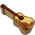 Handcrafted Carved Wood Puzzle Box with Secret Compartment, guitar shaped.