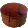 Handcrafted Carved Wood Puzzle Box with Secret Compartment, baseball shape.