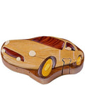 Handcrafted Carved Wood Puzzle Box with Secret Compartment, car shaped.