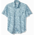 Blue patterned short-sleeve shirt on a white background